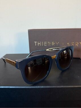 THIERRY LASRY Navy and Gold Oversized Sunglasses